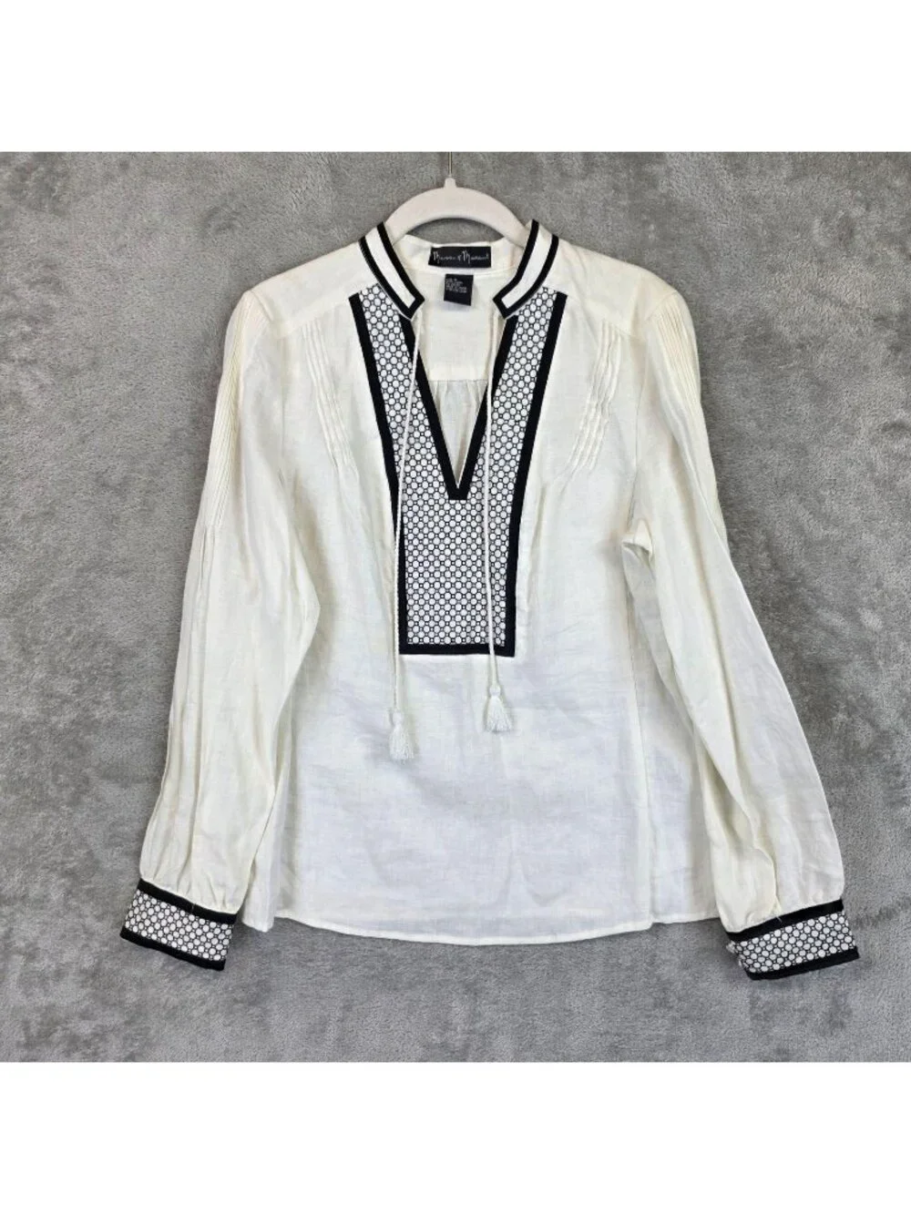 Mercer & Madison Blouse Womens S White 100% Linen Long Sleeve Embroidered Tunic